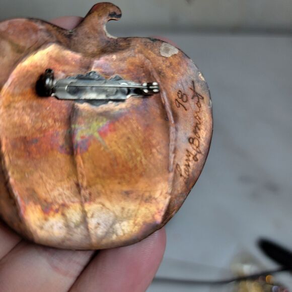 Artisan Larry Bonnot Copper Pin Brooch Vtg handmade Pumpkin Fall Halloween MO - Picture 4 of 7